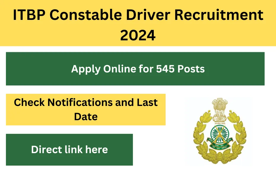 ITBP Constable Driver Recruitment 2024 Notification Out, Apply Online for 545 Posts