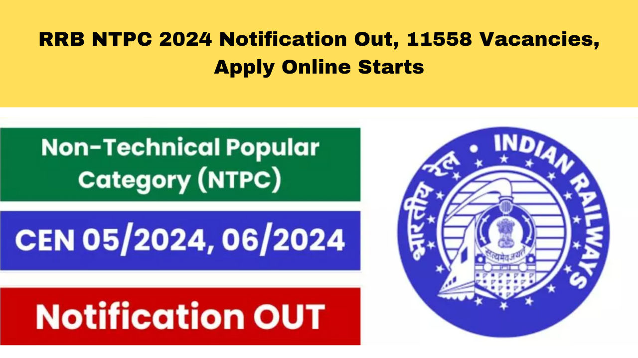 RRB NTPC 2024 Notification Out, 11558 Vacancies, Apply Online Starts